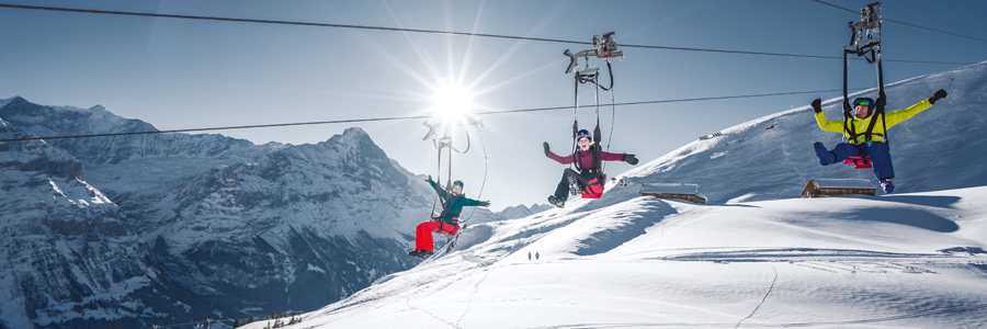 Grindelwald zip line skiing in January
